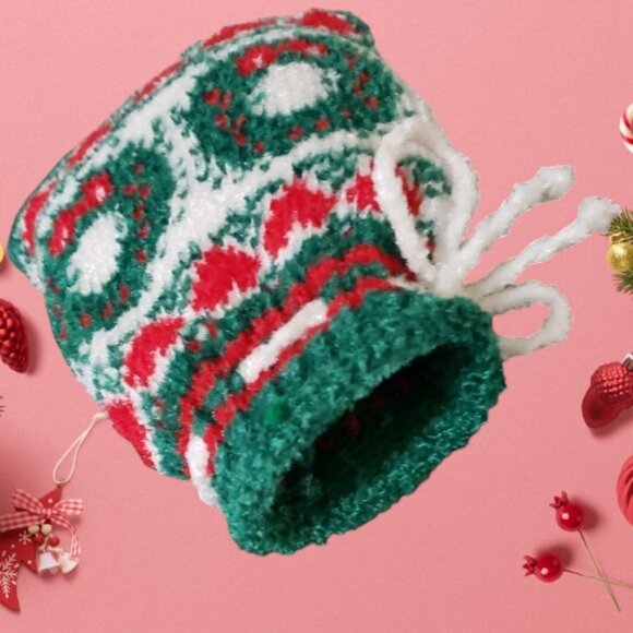 Festive Knitted Drawstring Christmas Stocking Bags  - Set of 2   NWOT - Picture 4 of 6